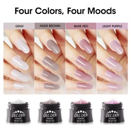 Gellen Builder Nail Gel - 4 Colors Nail Extension Gel Set Nude Gray Brown Purple Hard Gel Builder Nail Strengthener Nail Art Manicure Set