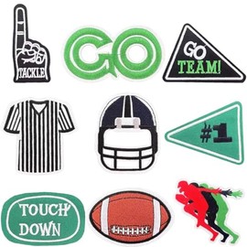 Deokdam 9Pcs Rugby Theme Emblem Embroidered Iron On/Sew On Patches Football Team Fans Appliques for Jeans Jackets Clothes Backpacks