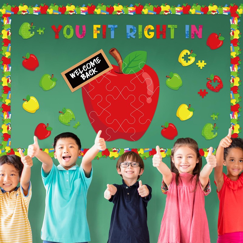 Pasimy Back to School Bulletin Board Decorations Set Apple Puzzle