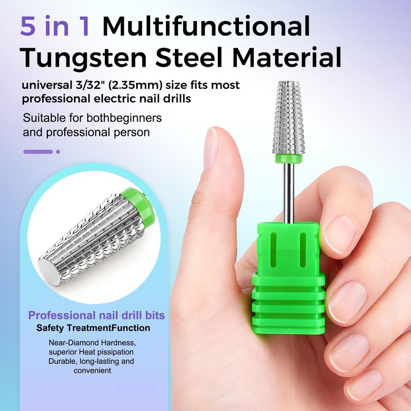 Fantexy 5 in 1 Nail Drill Bits,Professional 3/32" Shank Tungsten