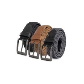 Redbridge Elastic Braided Belt Set of 3 with Metal Clasp - Flexible Fabric Belt in Set of 3, Black/Brown/Grey, 110