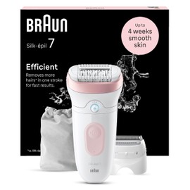 Braun Silk-épil 7 Depilatore Donna, Epilatore Elettrico Donna Con Testina Ampia Per Una Epilazione Semplice, Wet & Dry, Con Testina Per Rasoio Donna, 7-030, Bianco/Rosa