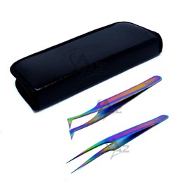 SET OF 2 Stainless Steel Multi Titanium Rainbow Color Jeweler Style Tweezers #6 + #8 Fine Point (A2Z)