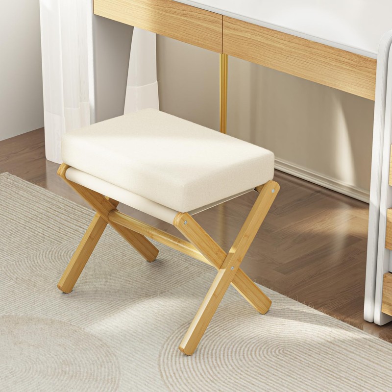 BAMBOOHOMIE Foldable Foot Stool Ottoman, Modern Foot Rest with Bamboo