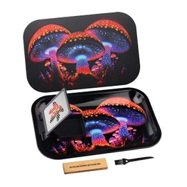 Metal Tray with 3D Art Magnetic Lid Tray Cover for Metal Tray Size 11x7 inches Perfect for Storage (Mushroom)