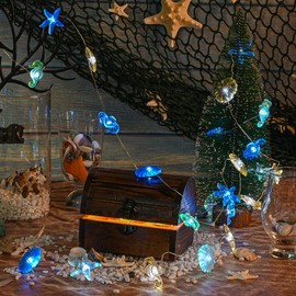 Haosonw Ocean Themed String Lights, 10FT 30 LED Starfish Seahorse Beach Decorative Lights, USB & Battery Powered Fairy Lights with Remote Timer for Bedroom Birthday Party Wedding Decor