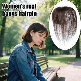 Human Hair Bangs - Clip on Bangs for Women Clip en Bangs Topper de cabello invisible Cubierta natural de cubierta ajustable Cambie de horquilla transpirable Toatpin Topper para peinar el cosplay