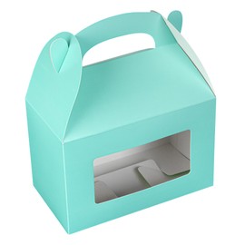 Bio Tek 8.5 x 4.8 x 5.5 Inch Gable Boxes For Party Favors, 25 Attractive Gift Boxes - Clear PET Window, With Built-In Handle, Turquoise Paper Barn Boxes, Disposable