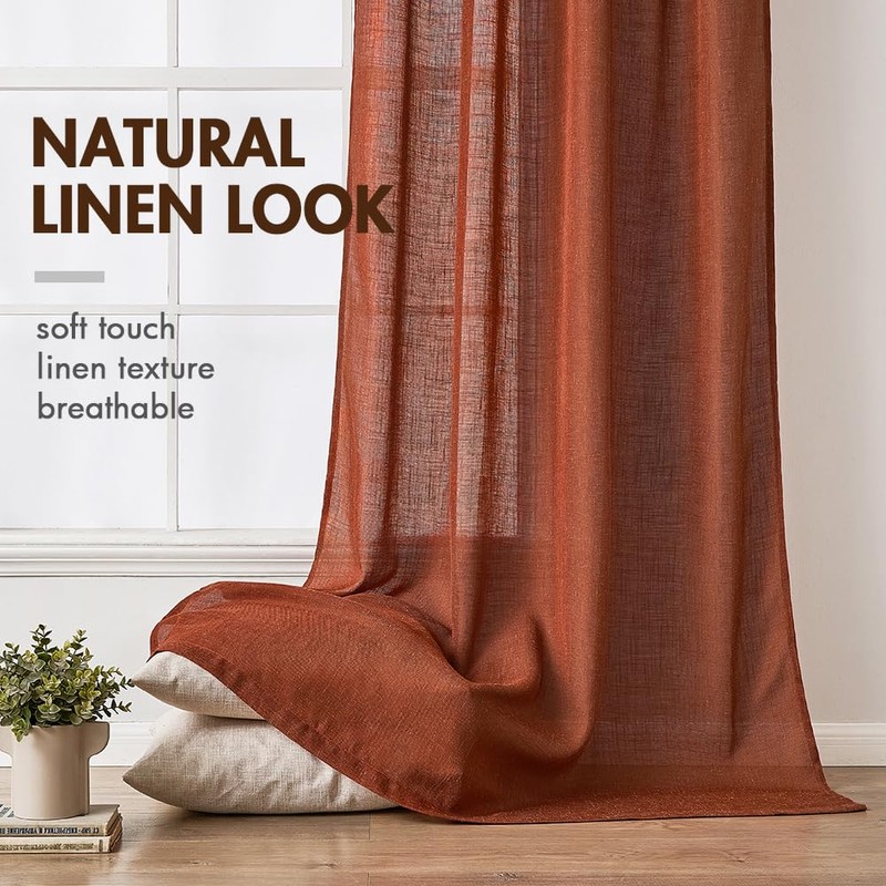 MIULEE Burnt Orange Linen Curtains 84 Inches Long 2 Panels