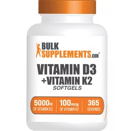 BulkSupplements Vitamina D3 + Vitamina K2 5000 UI Cápsulas Blandas, 365 Unidades (Pack de 1)