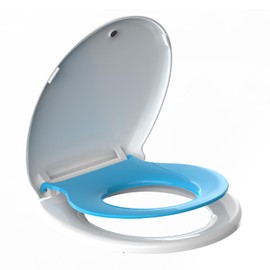Round Toilet Seat 16.5'' with Toddler Seat Built in, Potty Training Toilet Seat Round Fits Both Adult and Child, Slow Close With Magnets- Round,No Slapping,Easy Installation,Safe PP Material,Blue