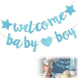 KIPTVO Baby Shower Party Decoration, Welcome Baby Boy Banner Glitter Welcome Baby Decorations Baby Shower Party Decorations, for Boys Birthday Party Hanging Decorations Party Supplies