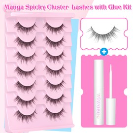 wiwoseo Wispy Lashes Natural Look Eyelashes with Glue Short Lashes Anime Eyelashes Cat Eye Lashes Kit Strip Lashes Extension C Curl False Eyelashes 7 Pairs Natural Eyelashes
