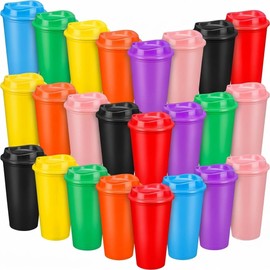 EVELOMO 24 Pack Reusable Coffee Cups with Lids - 16 oz Bulk Coffee Mugs Plastic Travel Mugs for Cold Drinks, Dishwasher Safe, To-Go Coffee Cups for Parties, Birthdays and Holidays (Multicolor)