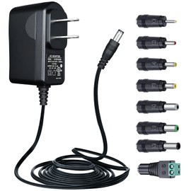 UL Listed 12V 1A 10ft Power Supply Adapter with 8 Tips, Regulated 12Volts 1000mA 12W AC Adapter Charger Replacement for LED Strip Light Keyboard BT Speaker Router CCTV Camera Webcam DVR NVR and More