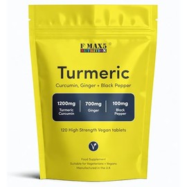 Turmeric Tablets 2400mg (per Serving) with Black Pepper & Ginger | 120 High Strength Curcumin Supplements | Vegan and Gluten Free | UK Made