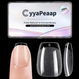 CyyaPeaap Extra Short Coffin Nail Tips, 240Pcs Soft X Gel Pre-Shaped Fake Nails, Half Matte Full Cover Clear Press on Nails for Nail Extension, Manicure, Home DIY, Salon, 12 Sizes, Gelly False Nails