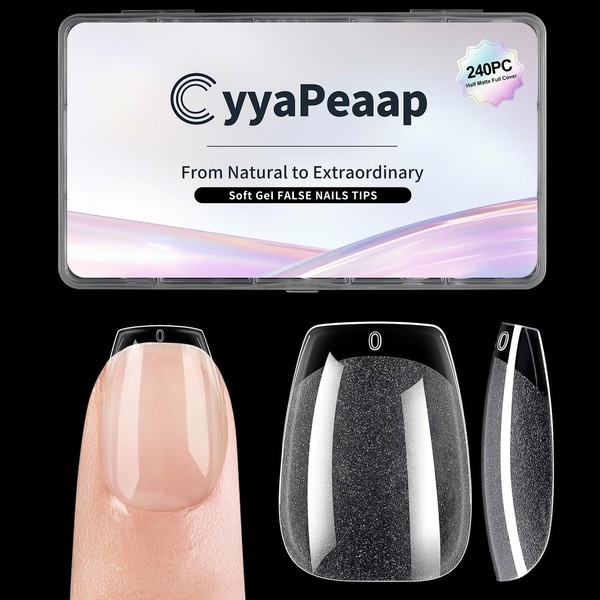 CyyaPeaap Extra Short Coffin Nail Tips, 240Pcs Soft X Gel