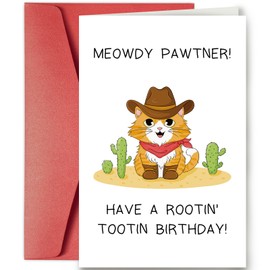 SuperShunhu Cowboy Cat Birthday Card, Funny Cat Birthday Card for Men Woman, Happy Birthday Card for Cat Lover, Cute Birthday Card for Boys Girls