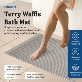 ONSEN Cotton Plush Bath Mat – Ultra-Absorbent, Fast-Drying 100% Cotton Bathroom Rug – Soft, Durable, & Stylish – Oeko-TEX Certified (Grey Fog)