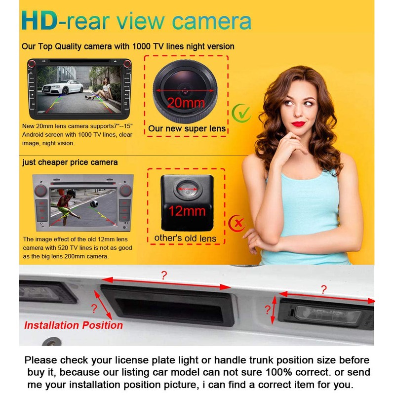 HD 720P Night Vision Car License Plate Backup Camera Waterproof