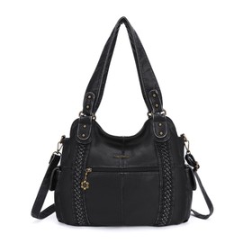 Angel Barcelo Purses and Handbags for Women Large Hobo Shoulder Bags Soft PU Leather Tote Bag Fashion Black