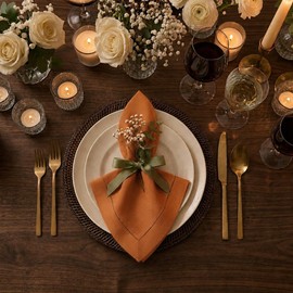 Signature Linen™ de D'Moksha Óxido Servilletas de Cena, Juego de 4, Servilletas de Tela 50 x 50 cm, 100% Lino Puro, con Vainica, Servilletas de Mesa Lavables a Máquina- Verano