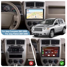 [2+64G] Android Car Stereo for Jeep Compass Patriot 2007 2008 2009 with Apple Carplay and Android Auto 10.1 inch Touchscreen Radio Bluetooth + External Microphone GPS WiFi SWC Hi-Fi Audio