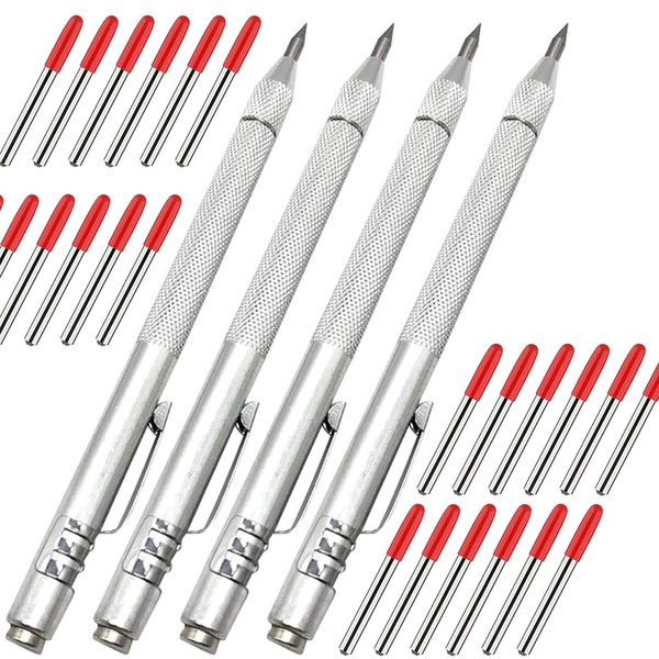 NEPAK 4 Pack Metal Scribe Tool,Tungsten Carbide Scriber Pen with Magnet, for Machinist,Engraving,Welding(with 24 Marking Tips)