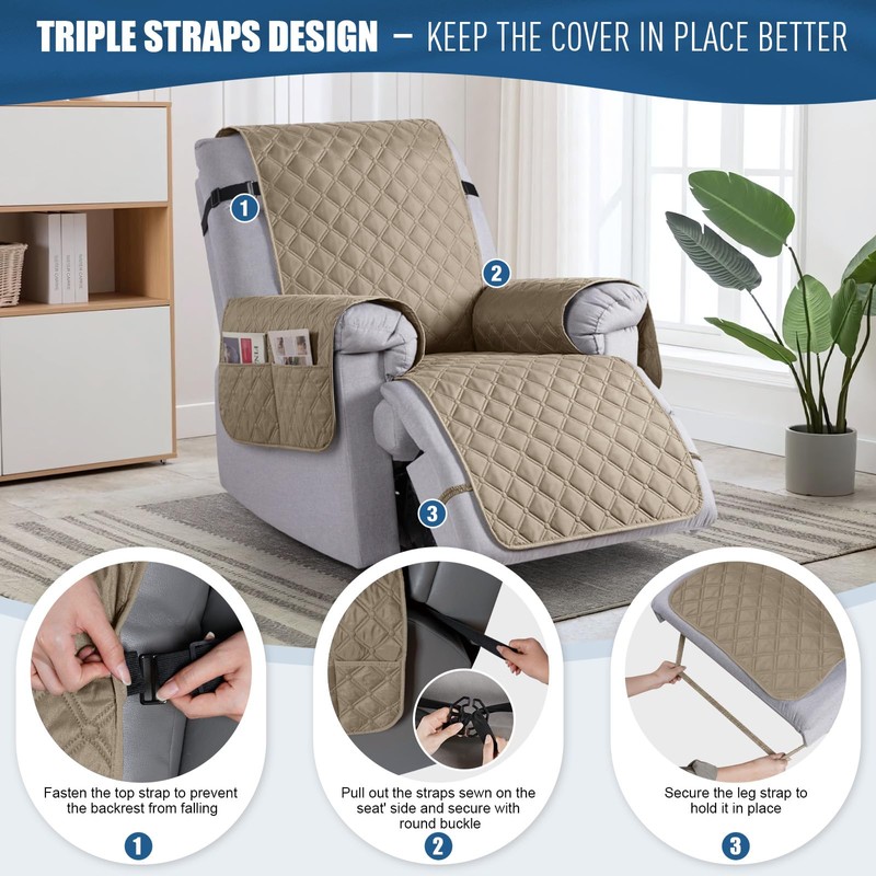 TAOCOCO 100% Waterproof Recliner Covers, Recliner Sofa Covers with Leg