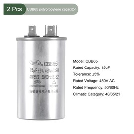 YOKIVE 2 Pcs Run Capacitor CBB65, Oval Run Start Capacitor with Terminal Great for HVAC, Air Conditioners, Heat Pumps (Silver, 15uF 15mfd 450V AC 40/85/21)