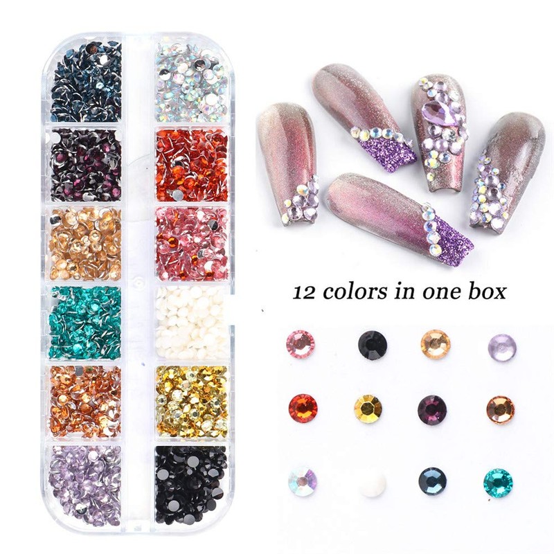 2 Box 12 Colors Clear Colorful Blue Nail Stone Rhinestone