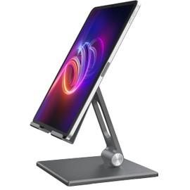ALASHI Tablet Stand for Desk, Stable Tablet Holder with Heavy and Thickened Metal Base for Large Tablet Device, Multi-Angles Adjustable and Foldable, Universal Supports 7-13.3 Inches Tablet, Gray