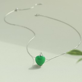 DAUMIER Green Jade Pendant Heart Necklace for Women Girls Lucky Jewelry Silver