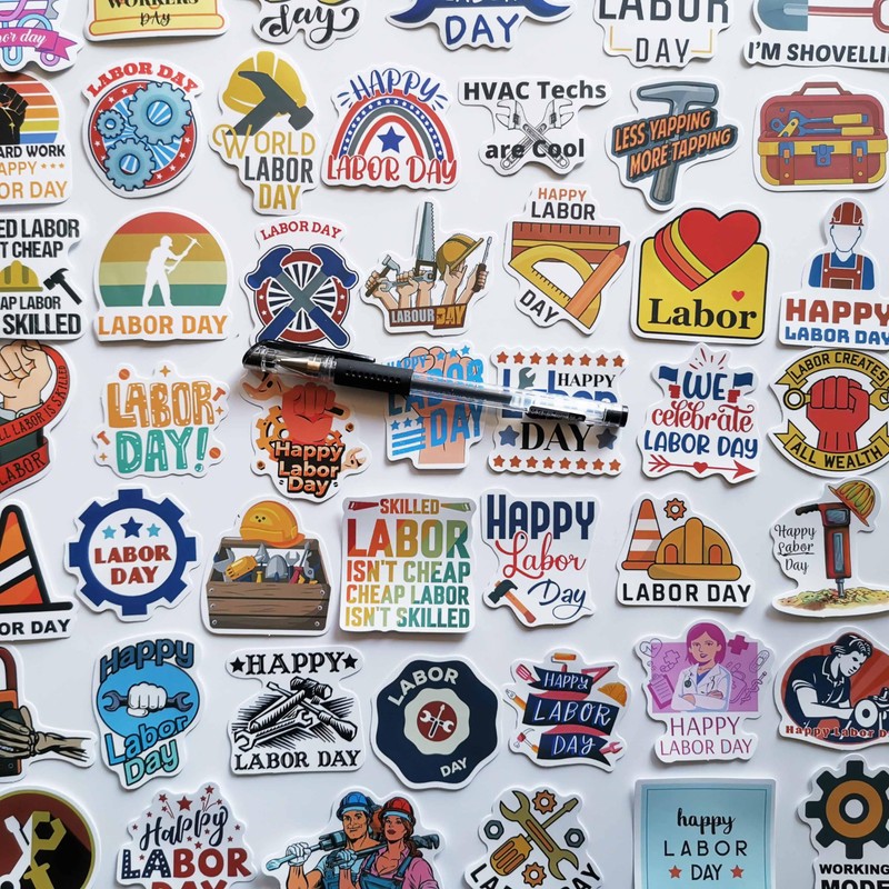 Generic 50Pcs Funny Labor Day Sticker Labor Union Decals Cute