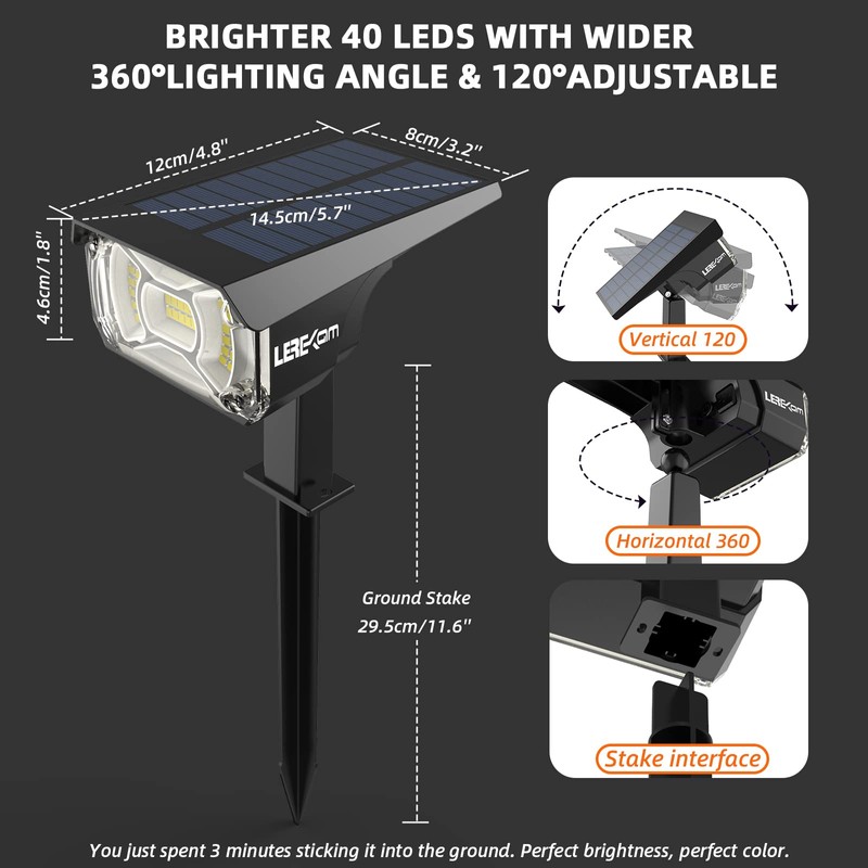 LEREKAM Solar Spot Lights Outdoor,40 LEDs Solar Outdoor Waterproof Landscape