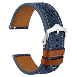 WOCCI Genuine Leather Watch Band, 0.7 inch (18 mm), 0.8 inch (20 mm), 0.9 inch (22 mm), Denim Pattern, Italian Leather Replacement Strap, 18 mm, Leather