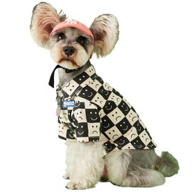 Dog Costume Cotton Clothes for Pets Plaid Shirt Smile Face Pet Boy Coat for Small Dogs Medium Large Cute T-Shirt Cat Girl Outfits Female Costumes Summer (L,Black Face)