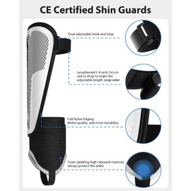 Shin Pads Boys Certified Airsfish Kids Shin Pads with Ankle Protection,High Strength Shin pads,Breathable Non Slip Extended Adjustable Straps,Protective Football Equipment for Boys and Girls