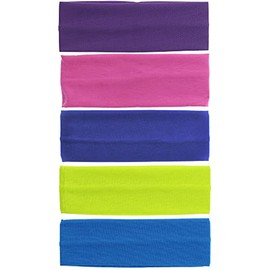 Set of 5 Elasticated Lycra Fabric 7cm Kylie Headbands - Assorted Colours