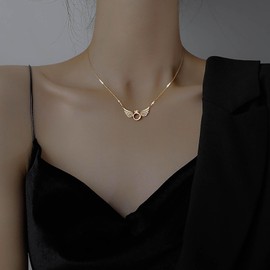 Inilbran Boho Crystal Angel Wing Necklace Vintage Angel Wing Pendant Necklace Gold CZ Wing Circle Choker Necklace Angel Wing Chain Necklace Jewelry for Women and Girls