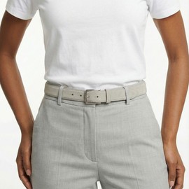 BELTINGER Italian Suede Belt, 25 mm Wide, Women's Belt, Trouser Belt, Suede, Buckle, Silver, Light Grey, 80 cm