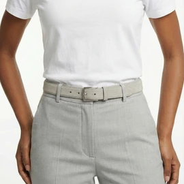 BELTINGER Italian Suede Belt, 25 mm Wide, Women's Belt, Trouser Belt, Suede, Buckle, Silver, Light Grey, 80 cm