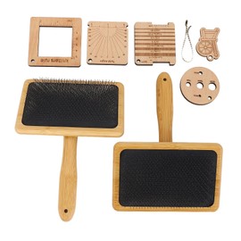 Wooden Knitting Measure Tool Set with Wool Blending Board Carding Brush Set, Wool Carders Hand Carders, Density Ruler for Wool Felting Supplies, Sewing Crafts