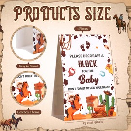 Dispowreath 125 Pcs Cowboy Baby Shower Games Sign Kit Decorate a Block Games Sign My First Rodeo Baby Shower DIY Wooden Blocks Prize Cubes Crafts for Western Gender Reveal Baby Shower Party Supplies