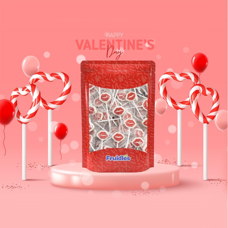 Fruidles Valentine's Red Lips Tattoo Lollipop Sucker, 2 Pounds, White