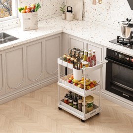 THMINS Snack Cart with Wheels, Multi-Functional Storage Trolley for Office, Living Room, Sofa Side, Desk Side, Bed Side