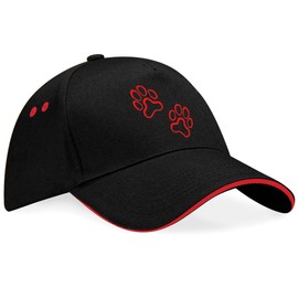 Embroidered Paw Prints Baseball Cap for Men Women Dog Pet Owner Winter Summer Headwear Gift, One Size, Black/Red