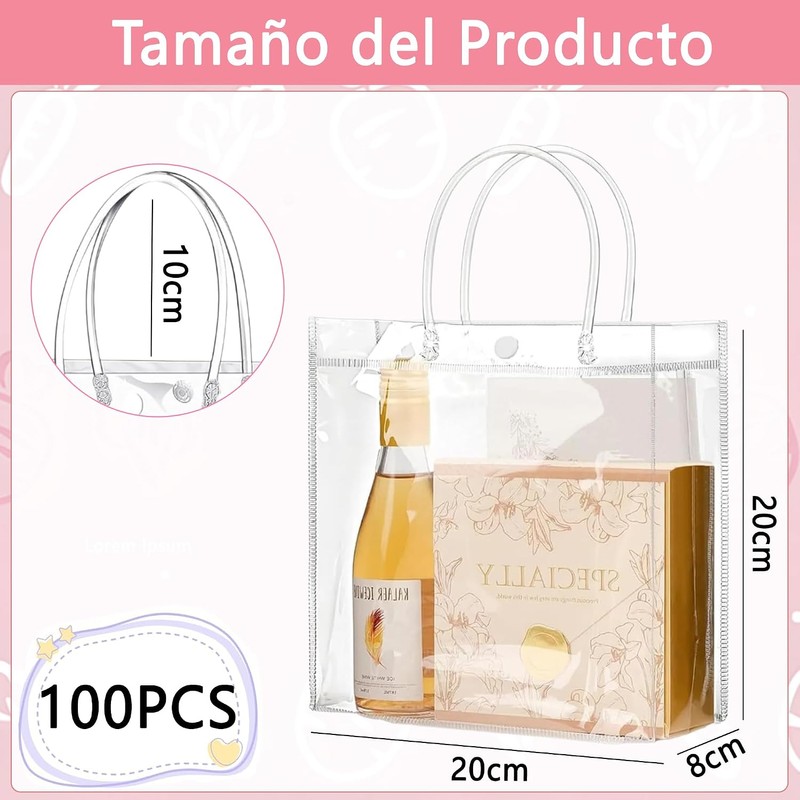 100PCS Bolsas de Regalo de PVC Transparente con Asas, Bolsas