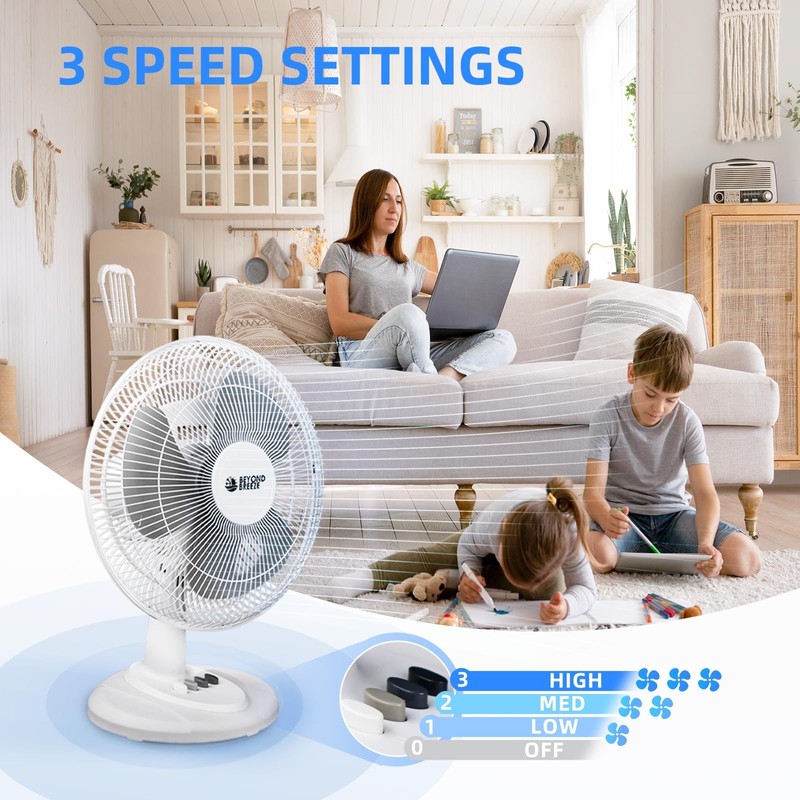 BEYOND BREEZE Oscillating Table Fan Quiet 3-Speed 12-Inch Adjustable Tilt
